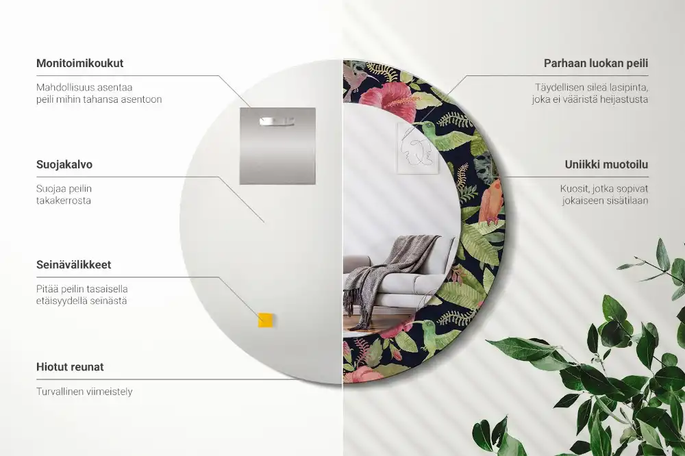 Okrúhle dekoračné zrkadlo na stenu Kvety ibišteka