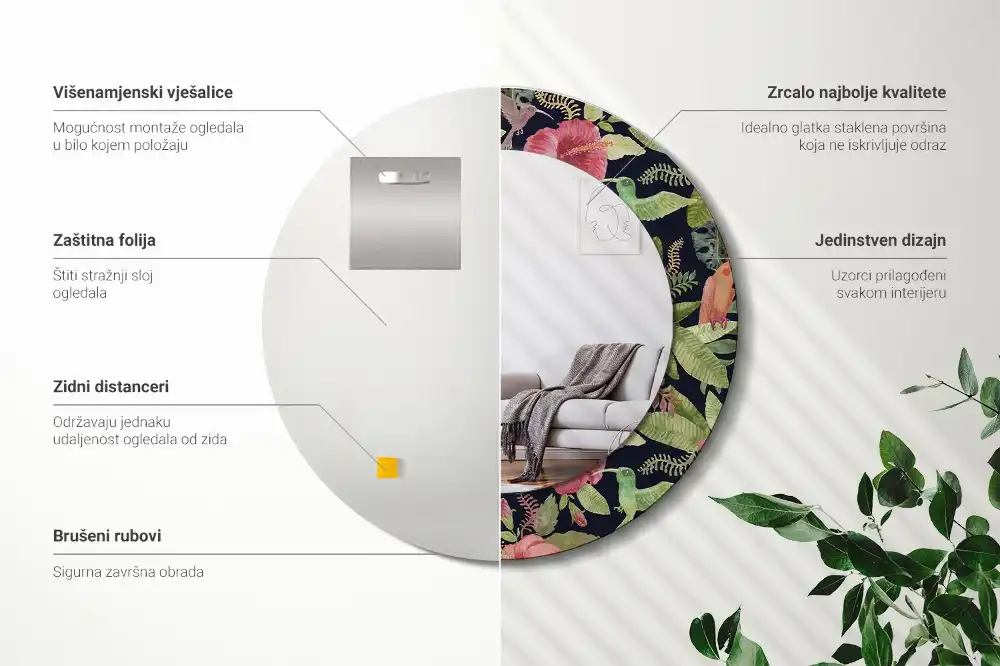 Okrúhle dekoračné zrkadlo na stenu Kvety ibišteka