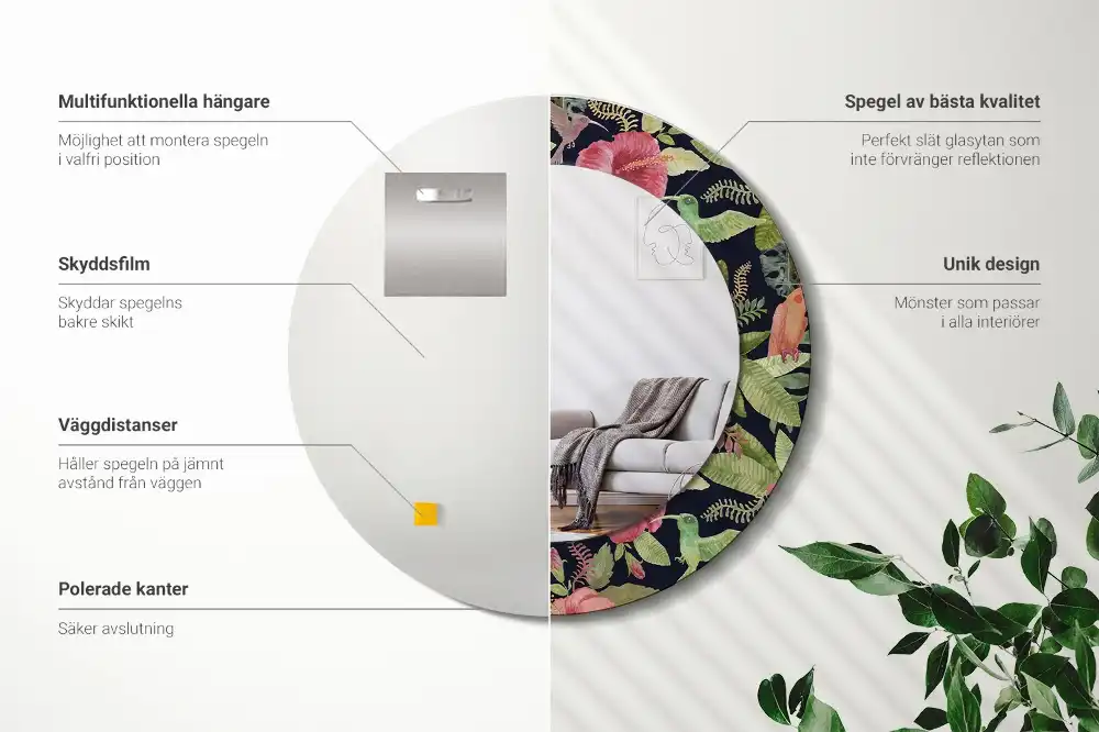 Okrúhle dekoračné zrkadlo na stenu Kvety ibišteka