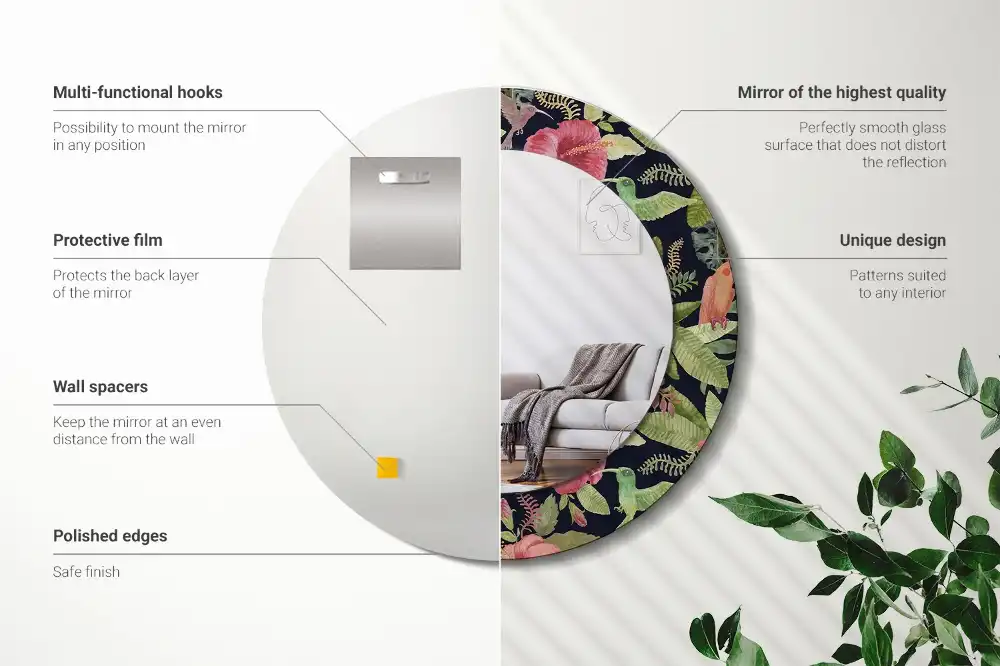 Okrúhle dekoračné zrkadlo na stenu Kvety ibišteka