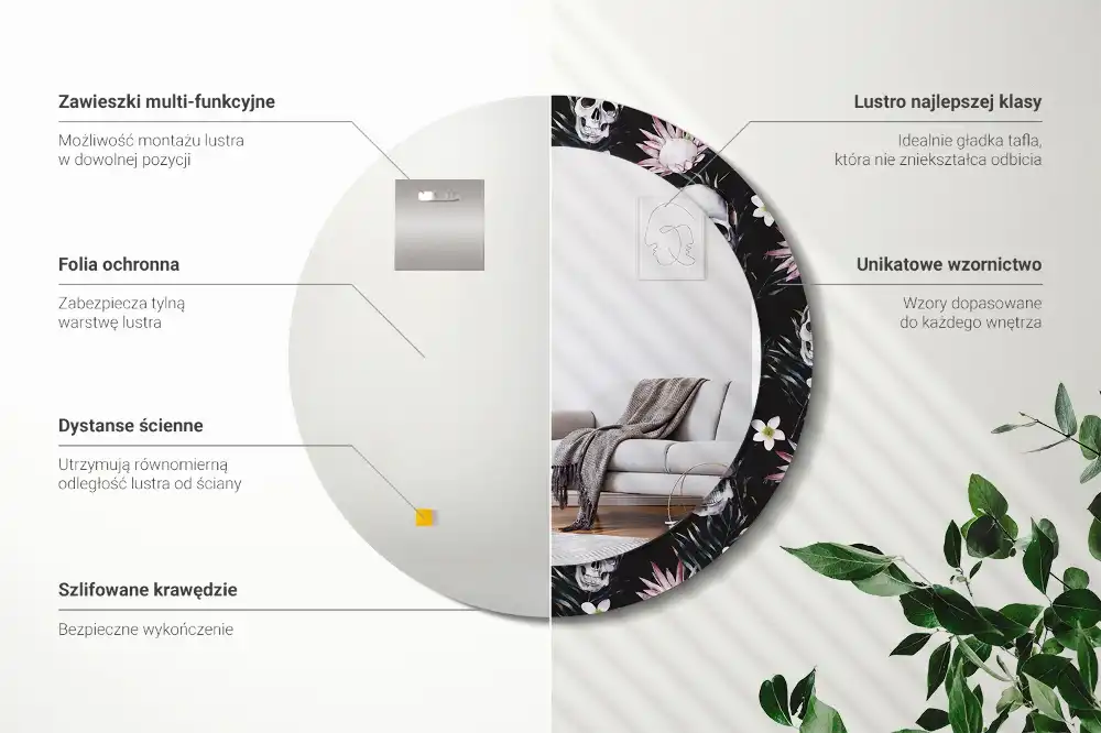 Okrúhle zrkadlo s potlačeným rámom Lebkové kvety