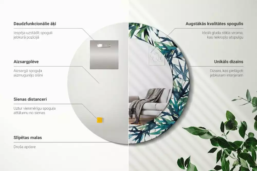 Okrúhle dekoračné zrkadlo na stenu Modré palmy