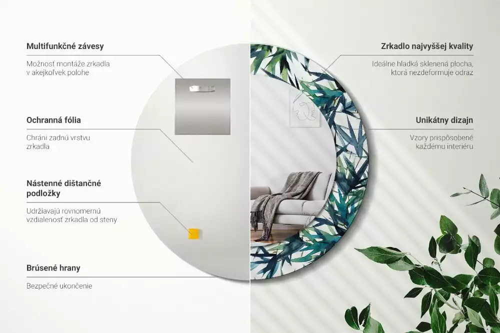 Okrúhle dekoračné zrkadlo na stenu Modré palmy