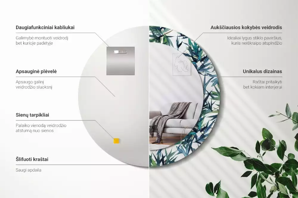 Okrúhle dekoračné zrkadlo na stenu Modré palmy