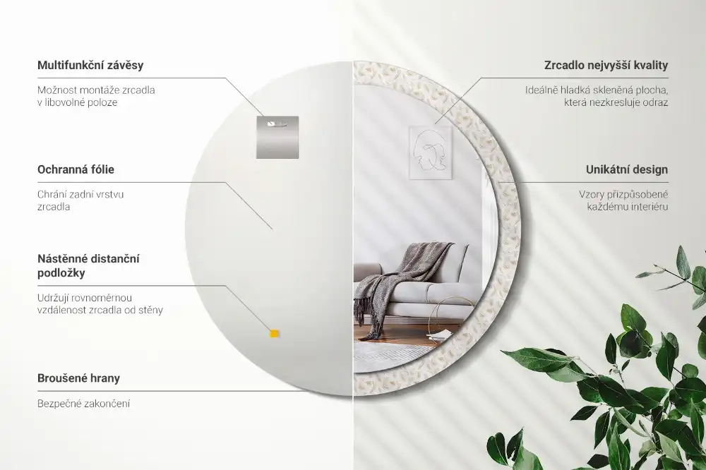 Okrúhle dekoračné zrkadlo na stenu Vtáčie perie