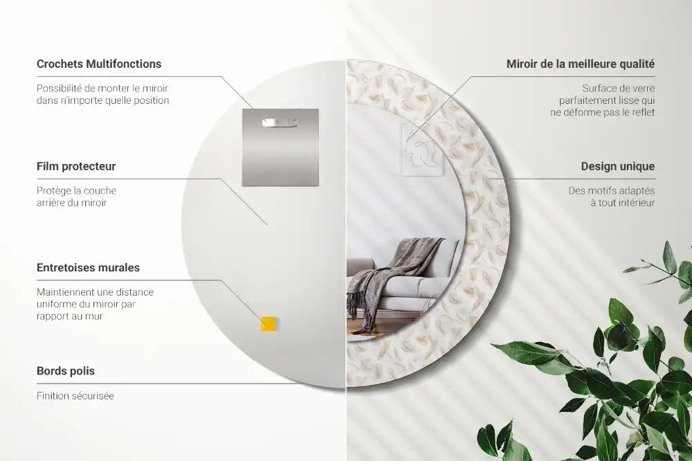 Okrúhle dekoračné zrkadlo na stenu Vtáčie perie