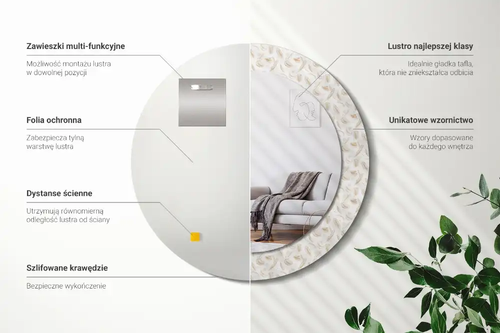 Okrúhle dekoračné zrkadlo na stenu Vtáčie perie