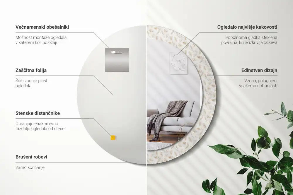 Okrúhle dekoračné zrkadlo na stenu Vtáčie perie