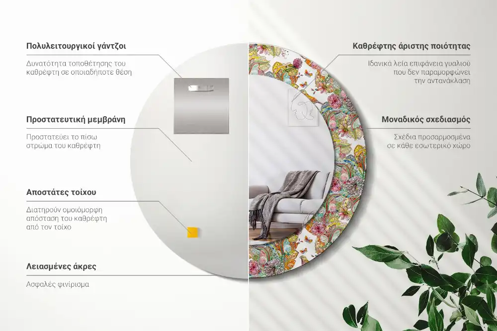 Okrúhle zrkadlo rám s potlačou Rozprávkové kvety