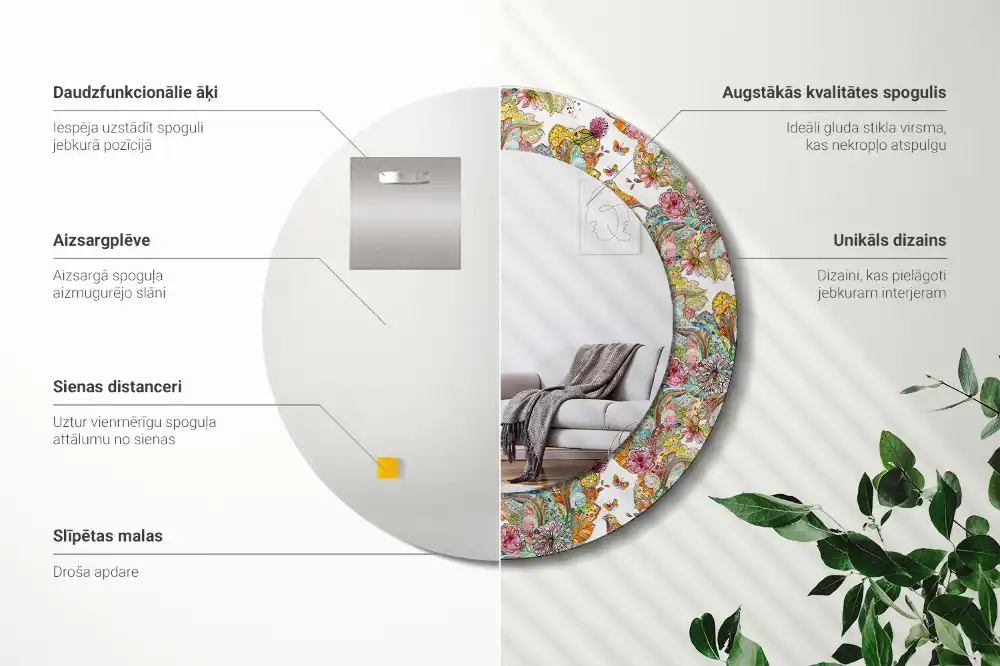 Okrúhle zrkadlo rám s potlačou Rozprávkové kvety