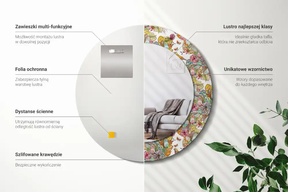 Okrúhle zrkadlo rám s potlačou Rozprávkové kvety