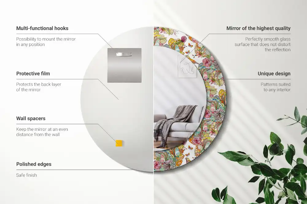 Okrúhle zrkadlo rám s potlačou Rozprávkové kvety