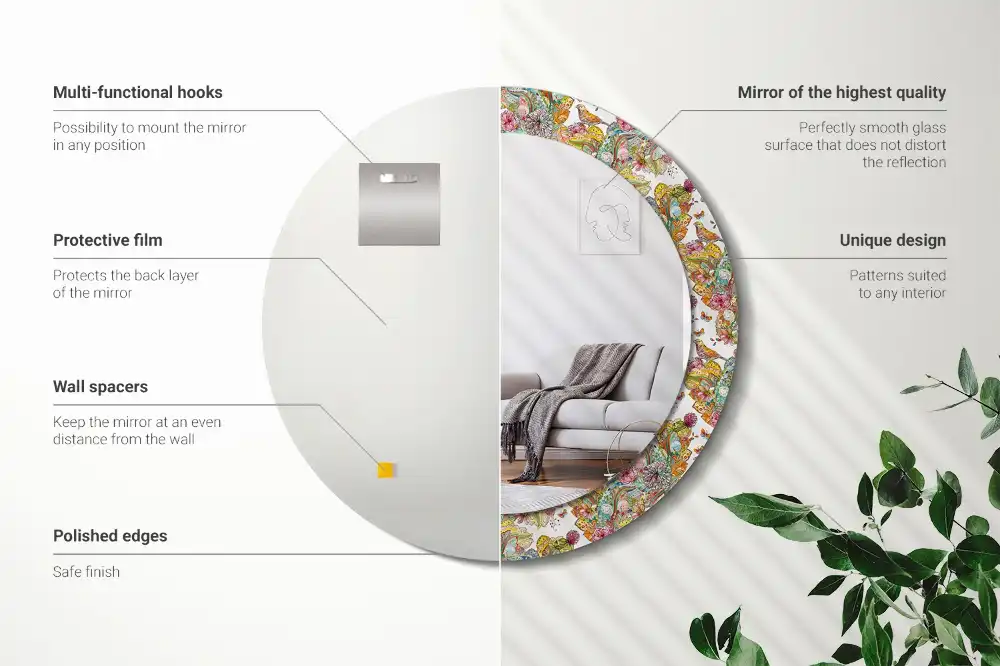 Okrúhle zrkadlo rám s potlačou Rozprávkové kvety