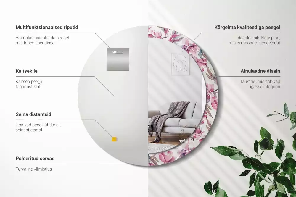 Okrúhle zrkadlo s potlačeným rámom Kvety pivoniek