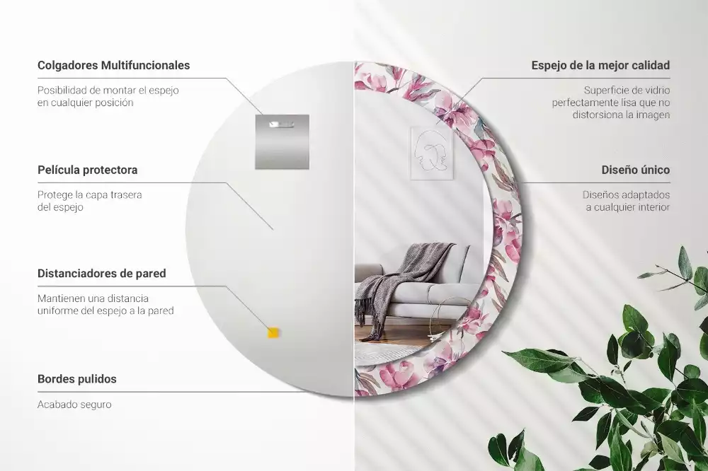 Okrúhle zrkadlo s potlačeným rámom Kvety pivoniek