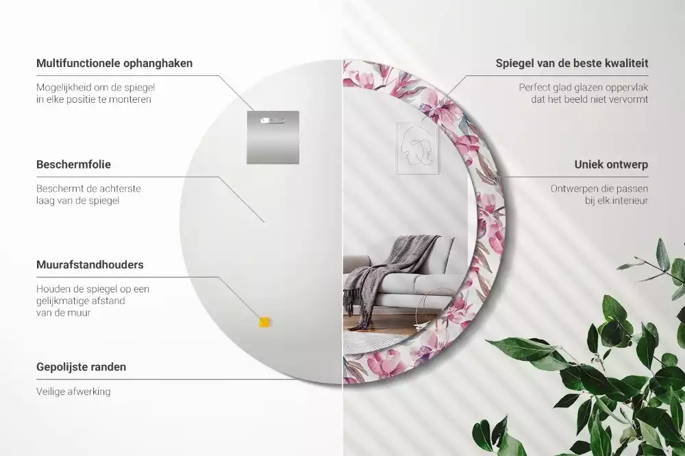 Okrúhle zrkadlo s potlačeným rámom Kvety pivoniek