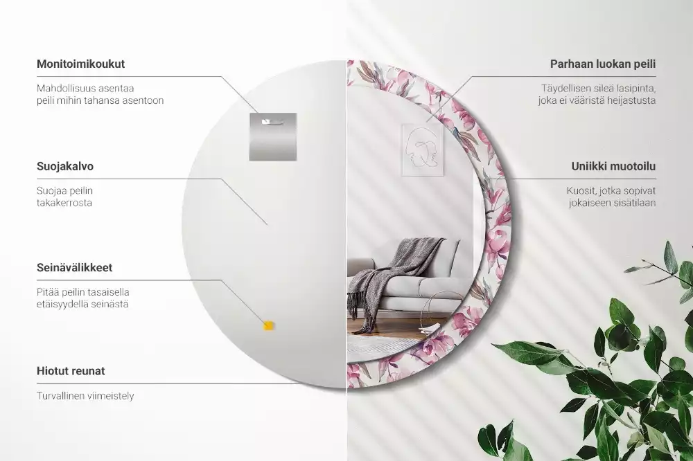 Okrúhle zrkadlo s potlačeným rámom Kvety pivoniek