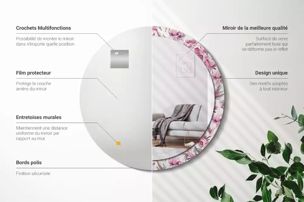 Okrúhle zrkadlo s potlačeným rámom Kvety pivoniek