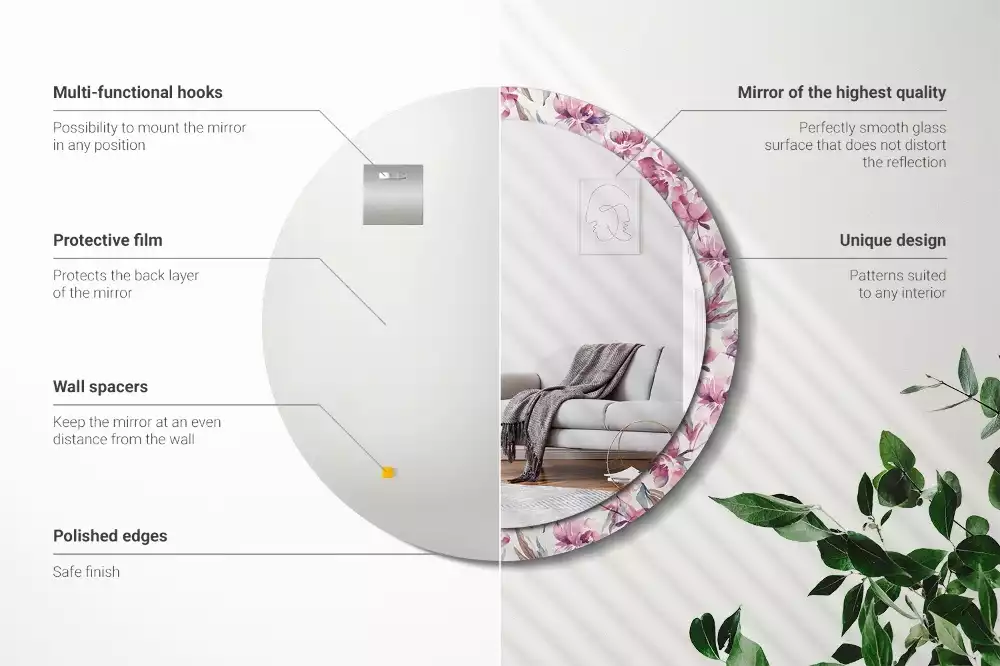 Okrúhle zrkadlo s potlačeným rámom Kvety pivoniek