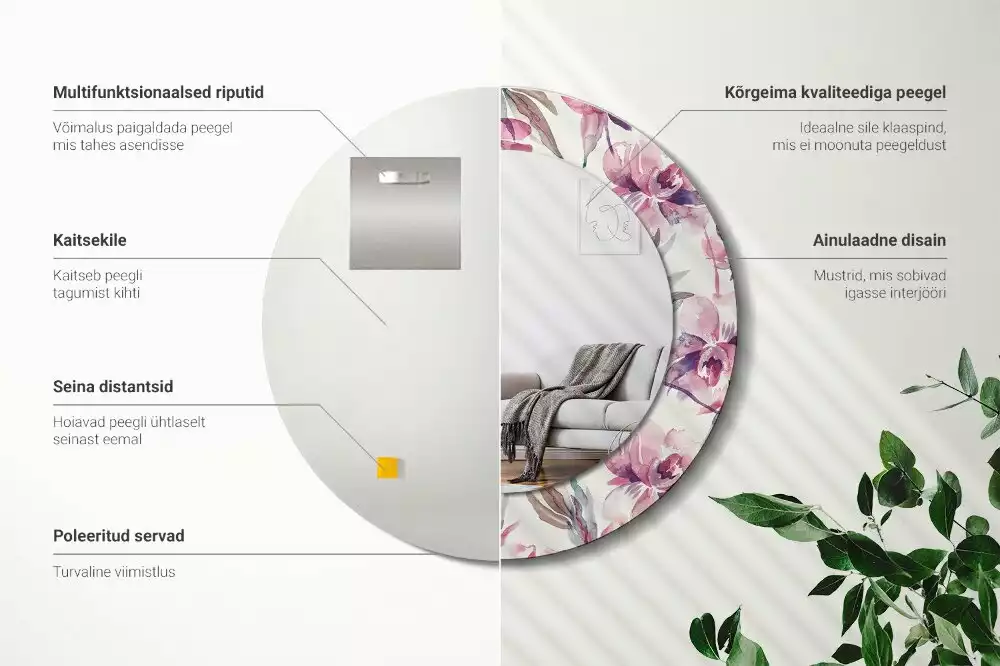 Okrúhle zrkadlo s potlačeným rámom Kvety pivoniek