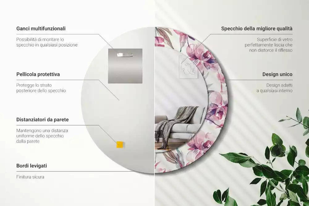 Okrúhle zrkadlo s potlačeným rámom Kvety pivoniek