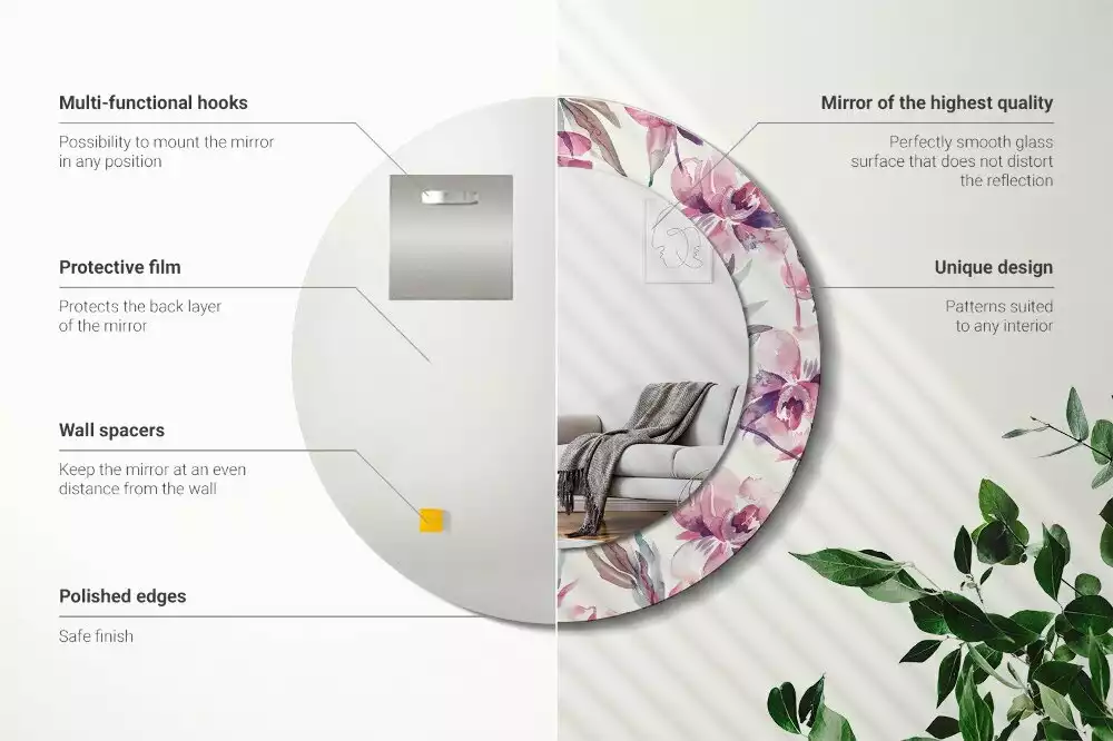 Okrúhle zrkadlo s potlačeným rámom Kvety pivoniek