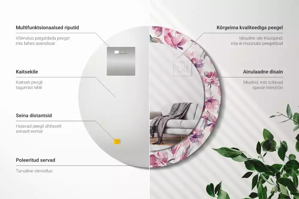 Okrúhle zrkadlo s potlačeným rámom Kvety pivoniek