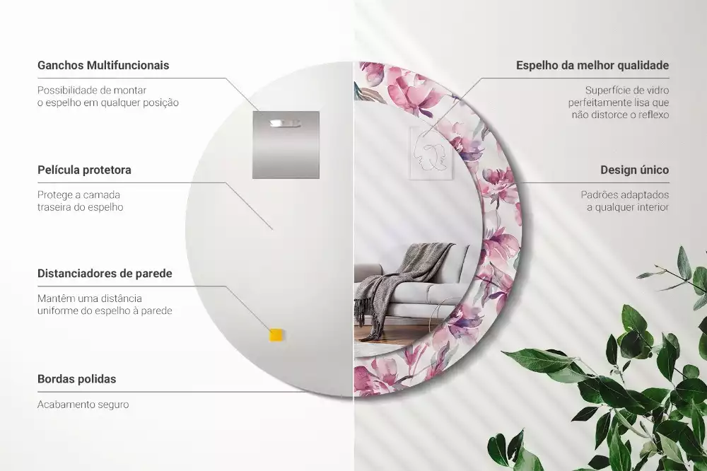 Okrúhle zrkadlo s potlačeným rámom Kvety pivoniek