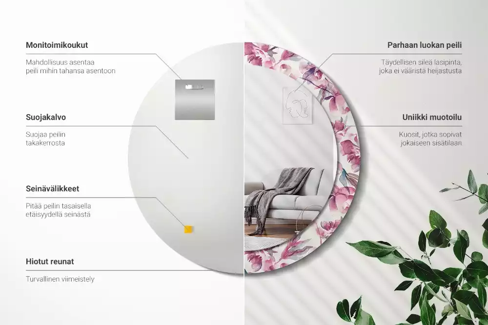 Okrúhle zrkadlo s potlačeným rámom Kvety pivoniek