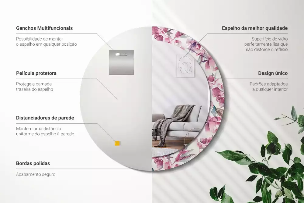 Okrúhle zrkadlo s potlačeným rámom Kvety pivoniek