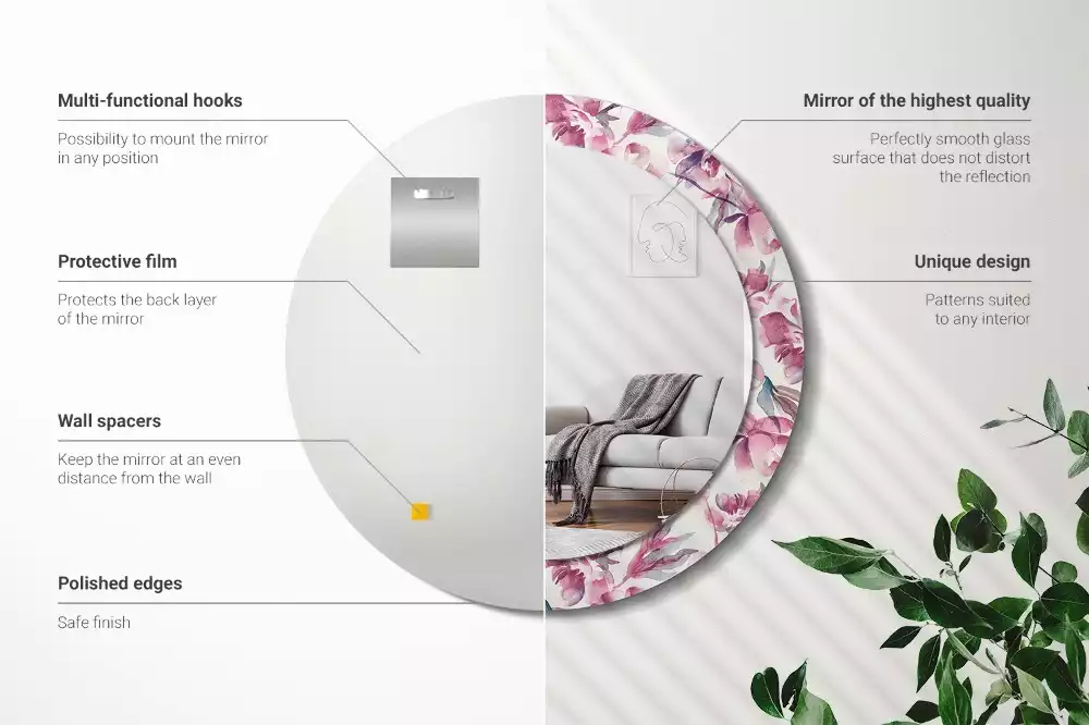 Okrúhle zrkadlo s potlačeným rámom Kvety pivoniek