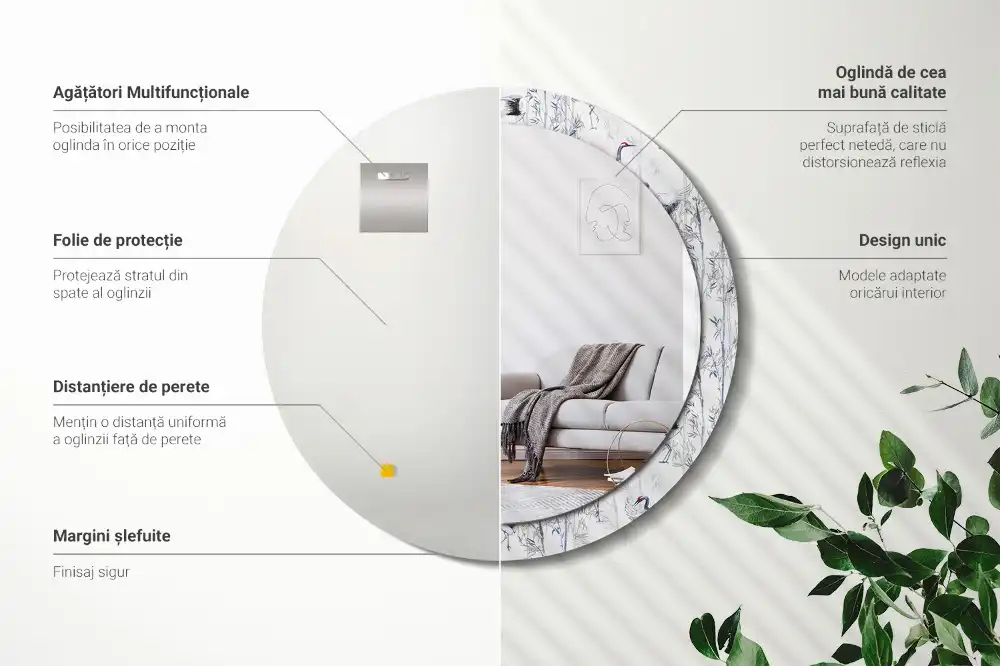 Okrúhle zrkadlo s potlačeným rámom Žeriavy vtáky