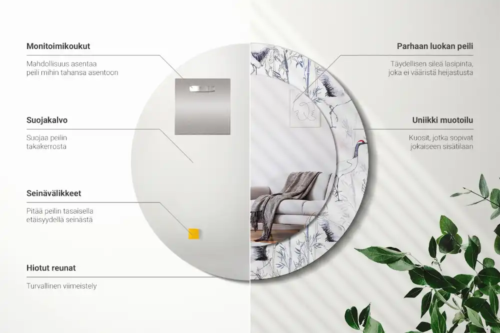 Okrúhle zrkadlo s potlačeným rámom Žeriavy vtáky