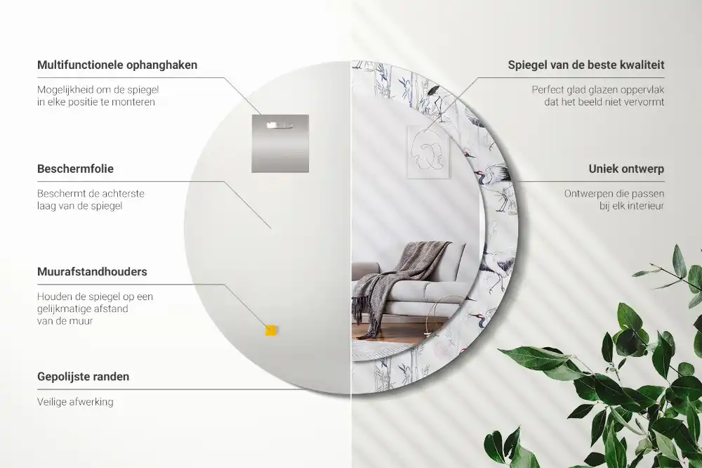 Okrúhle zrkadlo s potlačeným rámom Žeriavy vtáky