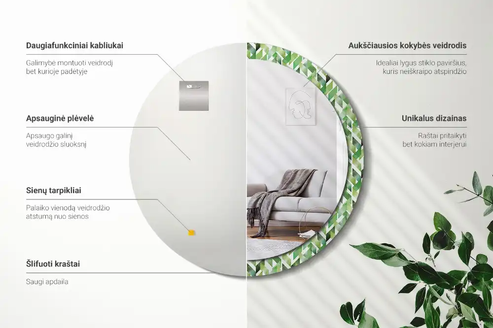 Okrúhle zrkadlo s potlačeným rámom Rybia kosť