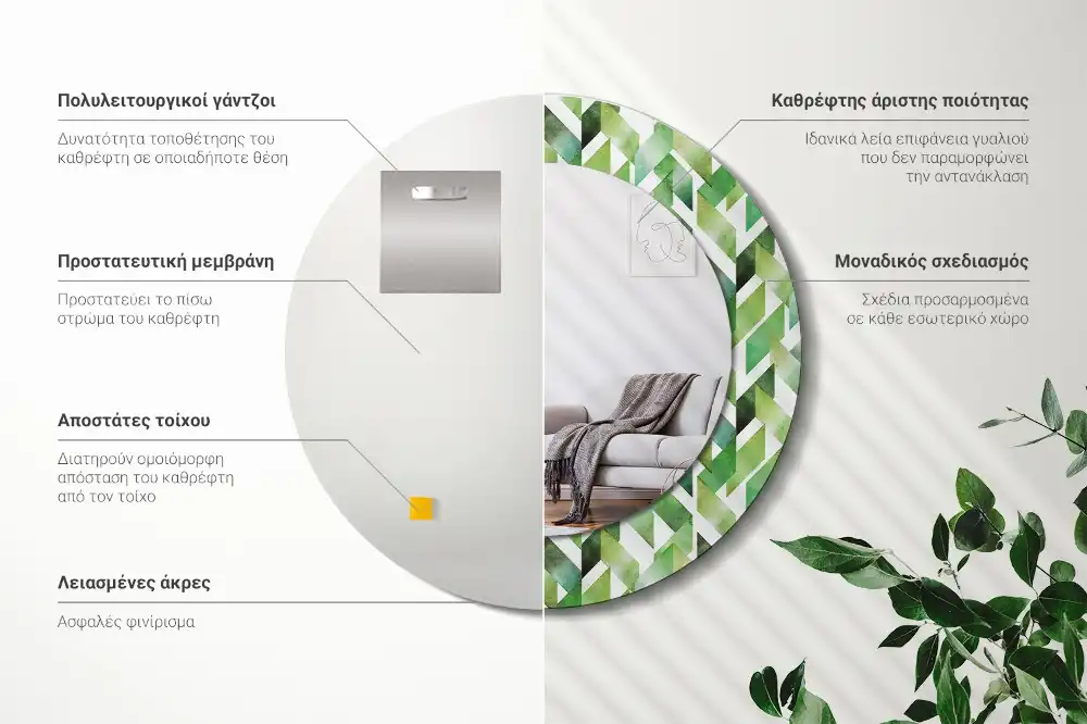 Okrúhle zrkadlo s potlačeným rámom Rybia kosť