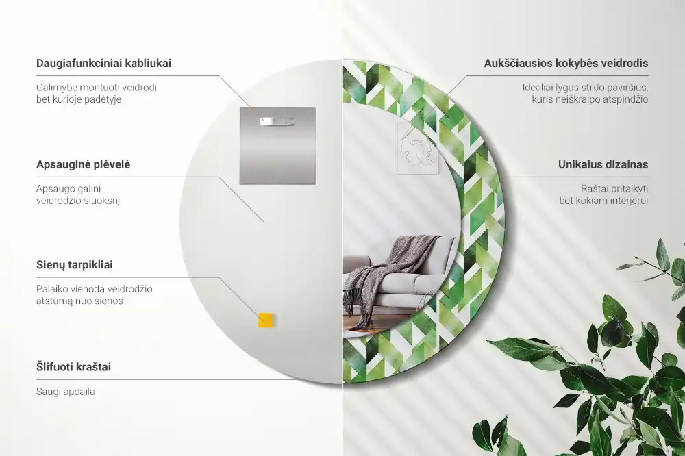 Okrúhle zrkadlo s potlačeným rámom Rybia kosť