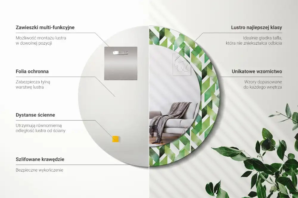 Okrúhle zrkadlo s potlačeným rámom Rybia kosť