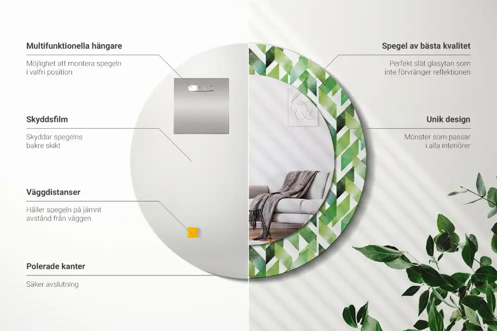 Okrúhle zrkadlo s potlačeným rámom Rybia kosť