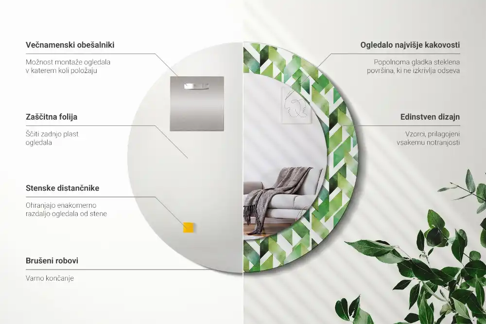 Okrúhle zrkadlo s potlačeným rámom Rybia kosť