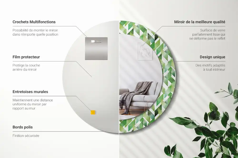 Okrúhle zrkadlo s potlačeným rámom Rybia kosť