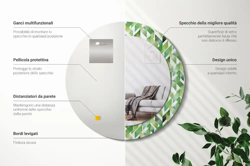 Okrúhle zrkadlo s potlačeným rámom Rybia kosť