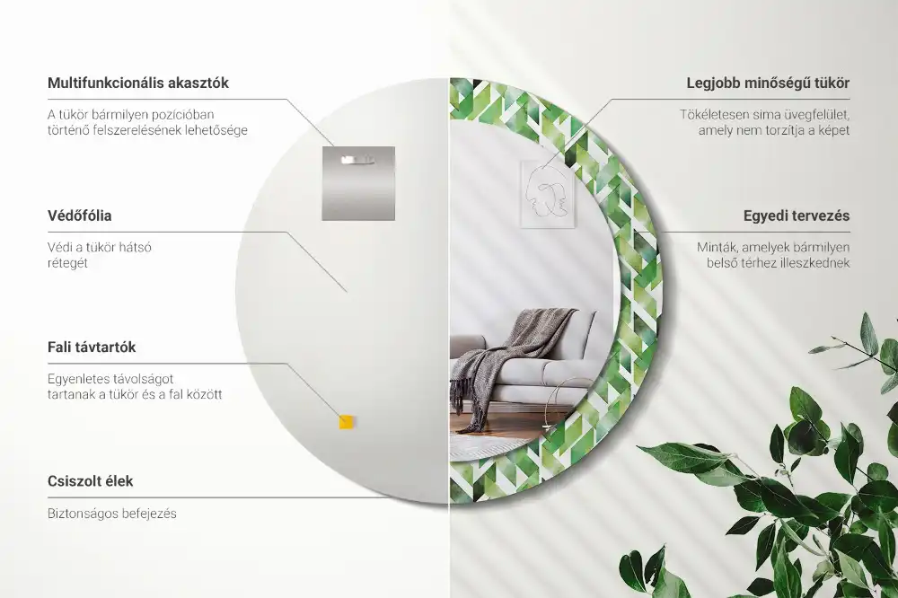 Okrúhle zrkadlo s potlačeným rámom Rybia kosť