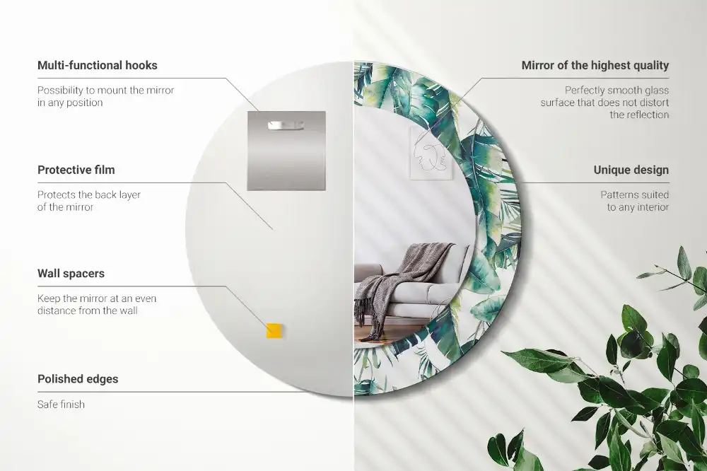 Okrúhle zrkadlo s potlačeným rámom Listy