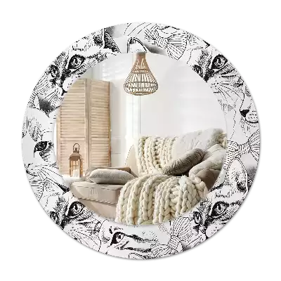 Okrúhle zrkadlo rám s potlačou Mačky