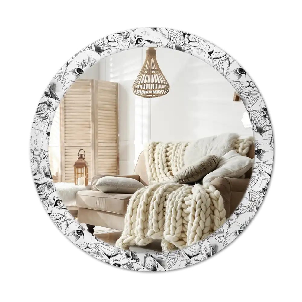 Okrúhle zrkadlo rám s potlačou Mačky