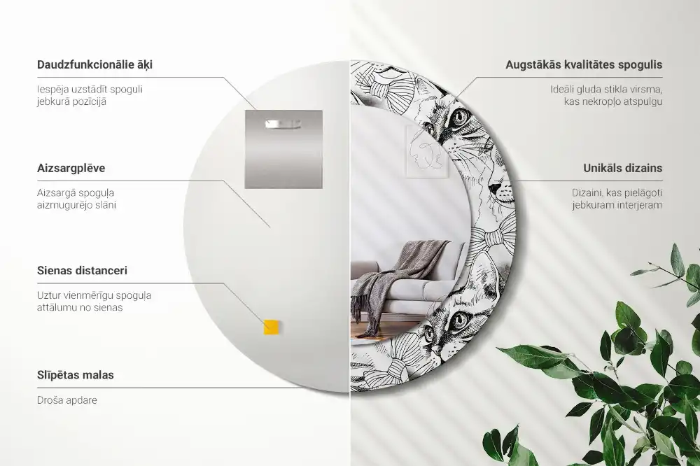 Okrúhle zrkadlo rám s potlačou Mačky