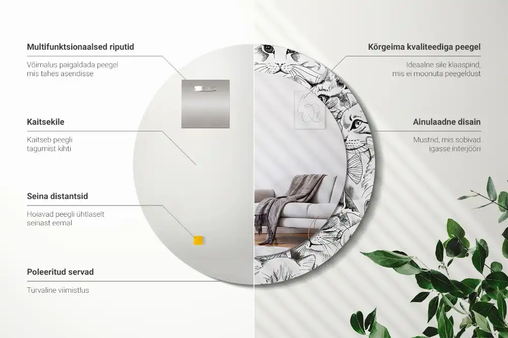 Okrúhle zrkadlo rám s potlačou Mačky