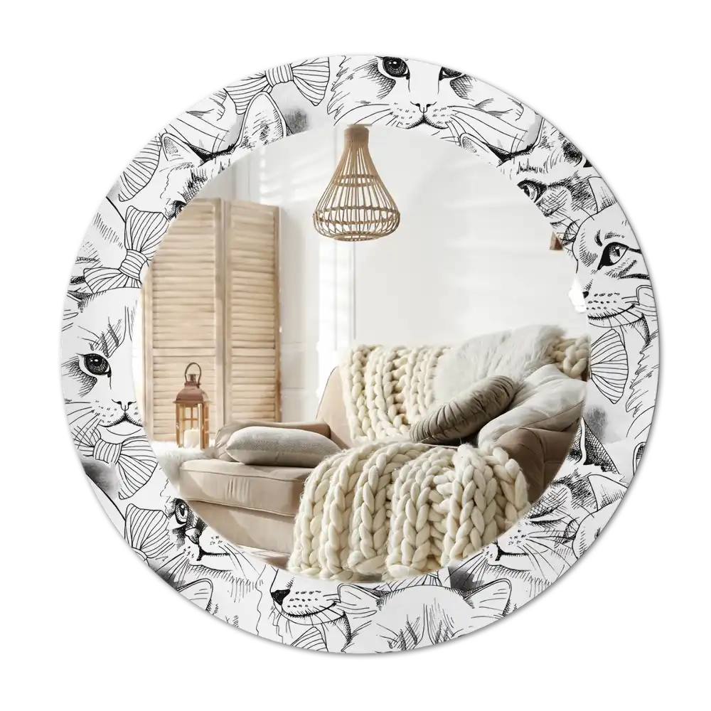Okrúhle zrkadlo rám s potlačou Mačky