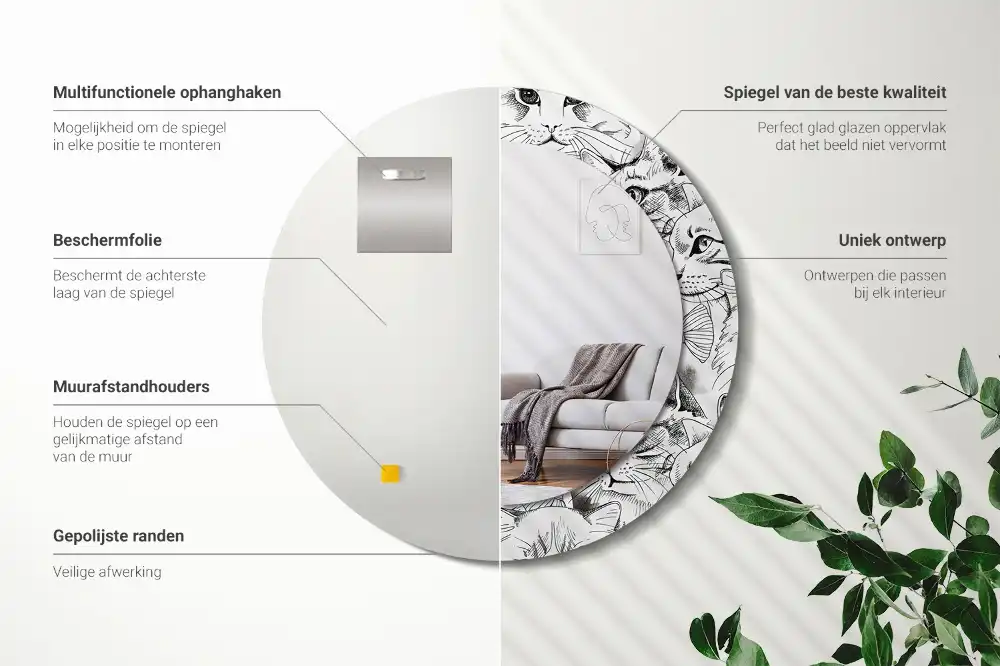 Okrúhle zrkadlo rám s potlačou Mačky